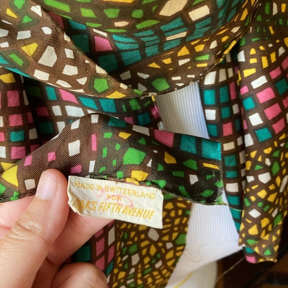 Vintage Saks Fifth Avenue Silk Made in Switzerland Stained Glass Motif Scarf - Picture 9 of 13